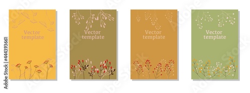 Set of  autumn concept leaflet frame. Autumn and winter natural plants decoration vector template. Beautiful natural brochure design. Vector illustration.