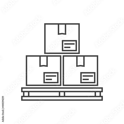 Icono con cajas de cartón en palé de madera con lineas de color gris