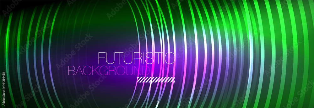 Dark abstract background with glowing neon circles. Trendy layout template for business or technology presentation, internet poster or web brochure cover, wallpaper Dark abstract background with glowing neon circles. Trendy layout template for business or technology presentation, internet poster or web brochure cover, wallpaper