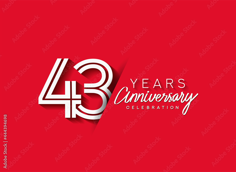 43rd Years Anniversary celebration logo, flat design isolated on red background. 43rd Years Anniversary celebration logo, flat design isolated on red background.