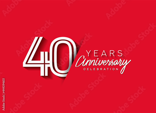 40th Years Anniversary celebration logo, flat design isolated on red background.