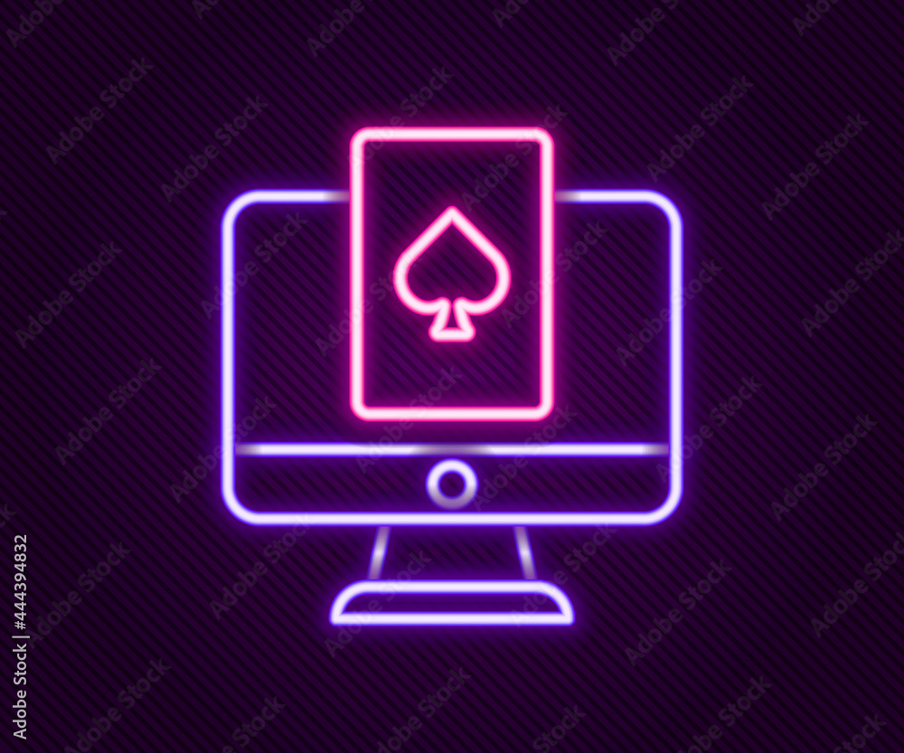 Glowing neon line Online poker table game icon isolated on black background. Online casino. Colorful outline concept. Vector Glowing neon line Online poker table game icon isolated on black background. Online casino. Colorful outline concept. Vector