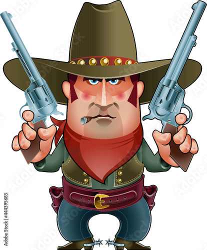 old wild west gunslinger holding two guns