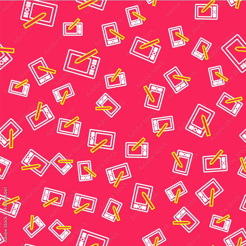 Line Graphic tablet icon isolated seamless pattern on red background. Vector Line Graphic tablet icon isolated seamless pattern on red background. Vector
