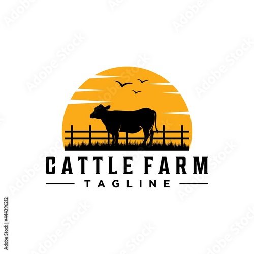 Retro Vintage Cattle Farm , Beef Emblem Label logo design