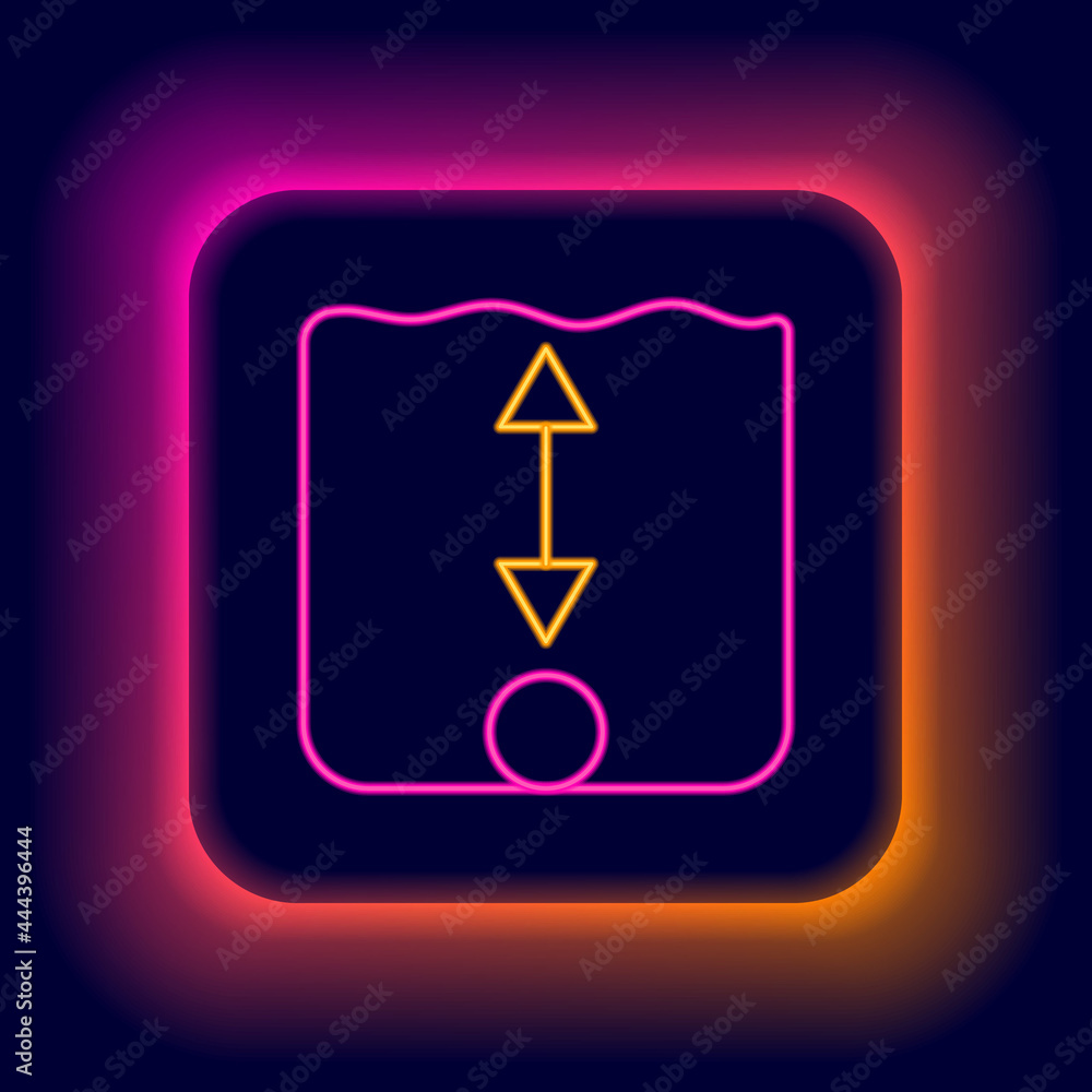 Glowing neon line Depth measurement icon isolated on black background. Water depth. Colorful outline concept. Vector Glowing neon line Depth measurement icon isolated on black background. Water depth. Colorful outline concept. Vector