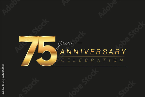 75th years anniversary celebration logotype. Anniversary logo with golden and silver color isolated on black background, vector design for celebration, invitation card, and greeting card.