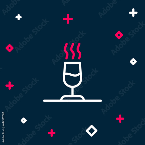Line Wine tasting, degustation icon isolated on blue background. Sommelier. Smells of wine. Colorful outline concept. Vector