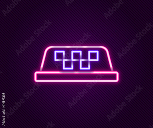 Glowing neon line Taxi car roof icon isolated on black background. Colorful outline concept. Vector