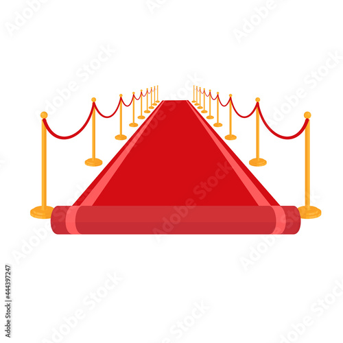 Red carpet. Carpet with golden racks and barrier ropes, vector illustration