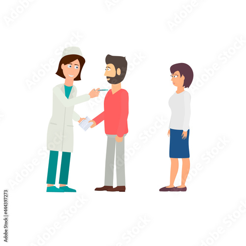 Vaccination of the population. The doctor makes an injection with a vaccination, vector illustration
