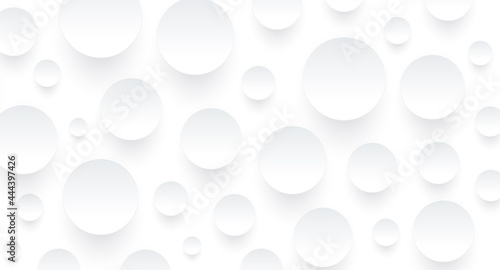 Abstract white background with 3D circles pattern, interesting white gray vector background illustration.