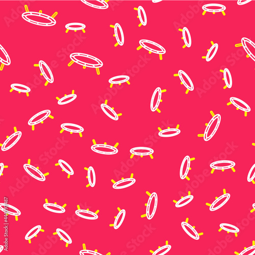 Line Jumping trampoline icon isolated seamless pattern on red background. Vector
