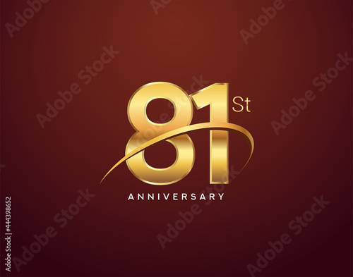 81st anniversary logotype golden color with swoosh  isolated on elegant background for anniversary celebration event.