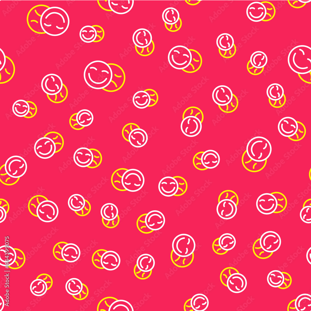 Line Comedy and tragedy theatrical masks icon isolated seamless pattern on red background. Vector Line Comedy and tragedy theatrical masks icon isolated seamless pattern on red background. Vector