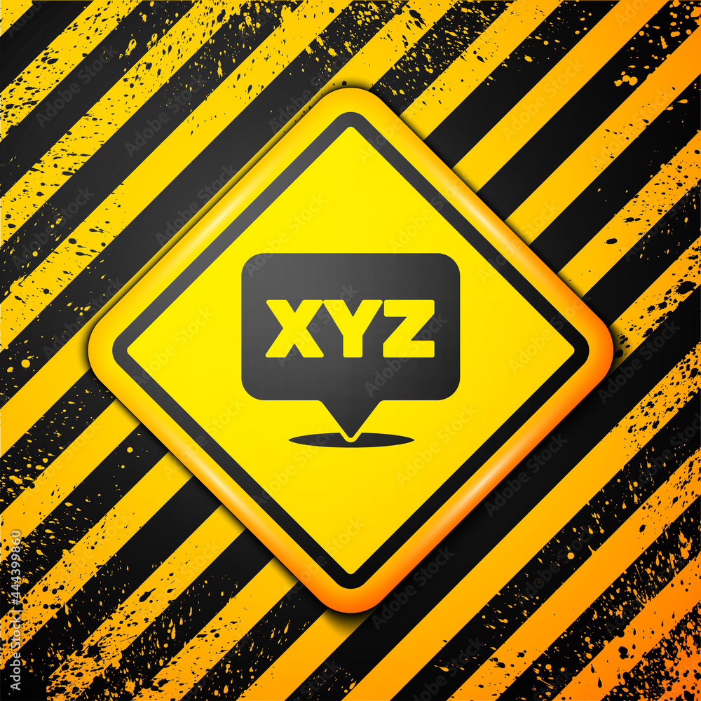 Black XYZ Coordinate system icon isolated on yellow background. XYZ axis for graph statistics display. Warning sign. Vector Black XYZ Coordinate system icon isolated on yellow background. XYZ axis for graph statistics display. Warning sign. Vector