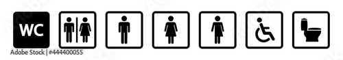 Toilet icon set. Restroom WC sign isolated. Men and women vector symbols on white background. Vector eps10.