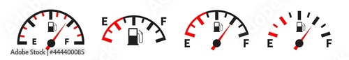 Fuel gauge indicator meter. Gasoline indicators auto vector icons set. Gas meter icon collection. Stock vector element.
