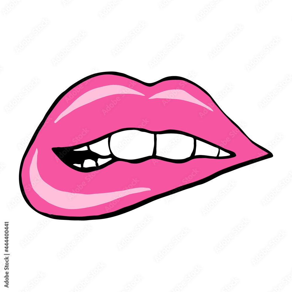 Pink lips isolated on white background.