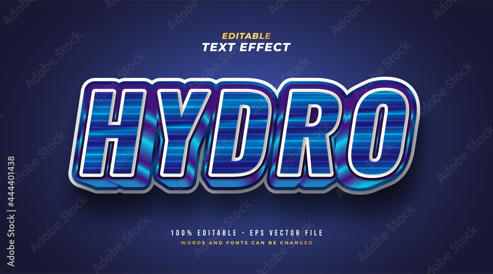 Bold Hydro Text in Blue Gradient with 3D Embossed Effect. Editable Text Style Effect