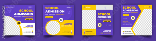 School admission social media post banner design. back to school social media post banner design set. Back to school admission promotion banner. school admission template for social media ad.