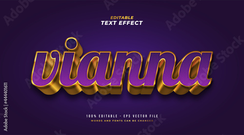 Luxury Violet and Gold Text Style with 3D Embossed Effect. Editable Text Style Effect