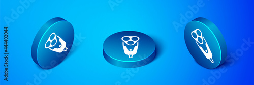 Isometric Electric razor blade for men icon isolated on blue background. Electric shaver. Blue circle button. Vector