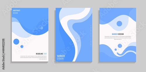 Set Of Blue Curve Liquid Shape Background Design. Can Be Used For Poster, Banner, Presentation Or Cover Template.