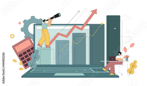 Income growth, investment growth. Business profit. Increased demand, analytics and digital sales forecast. Vector illustration
