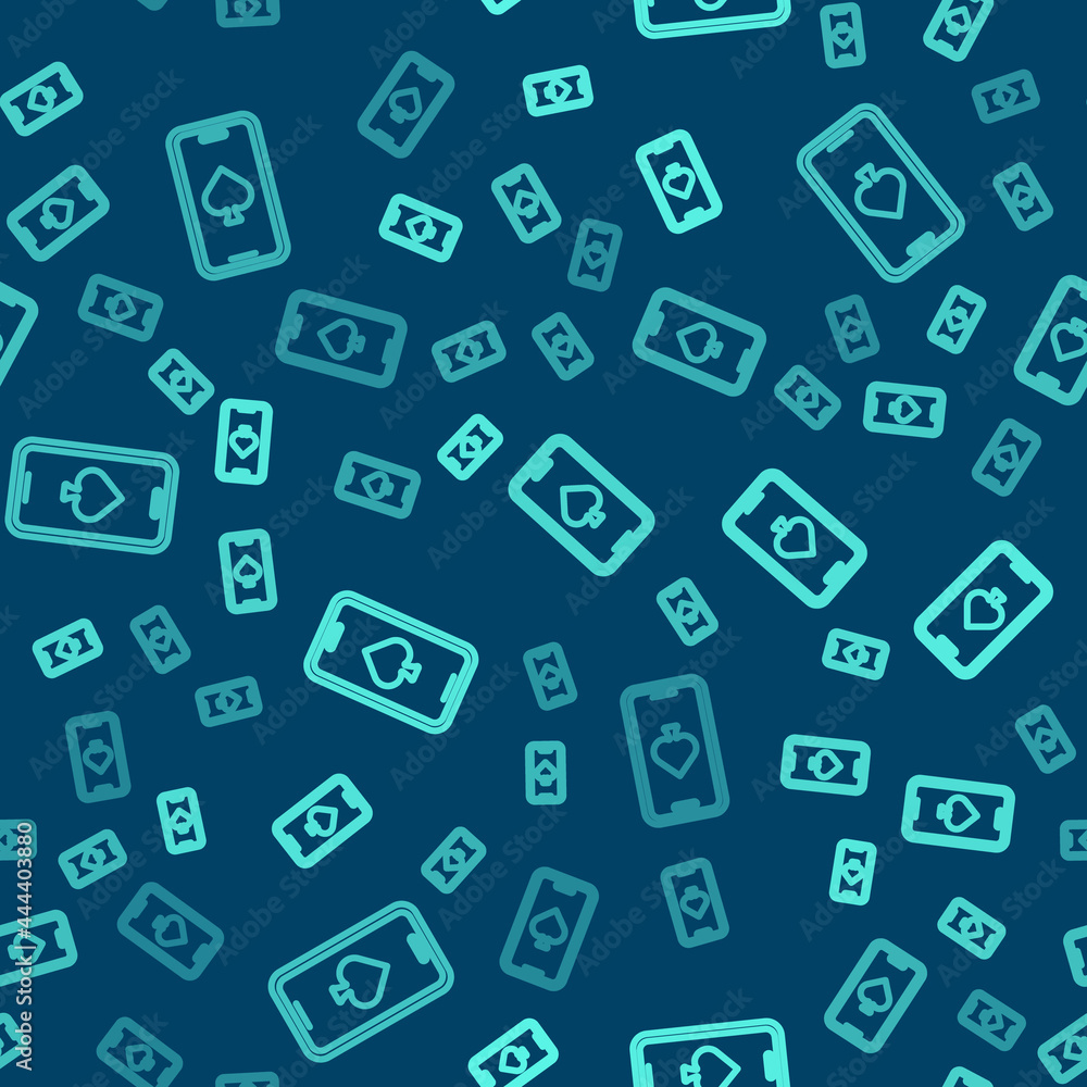 Green line Online poker table game icon isolated seamless pattern on blue background. Online casino. Vector Green line Online poker table game icon isolated seamless pattern on blue background. Online casino. Vector