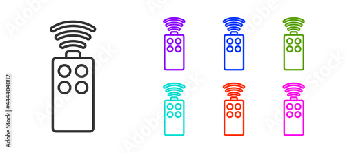Black line Remote control for the camera icon isolated on white background. An auxiliary device that allows you to work with a camera from a distance. Set icons colorful. Vector