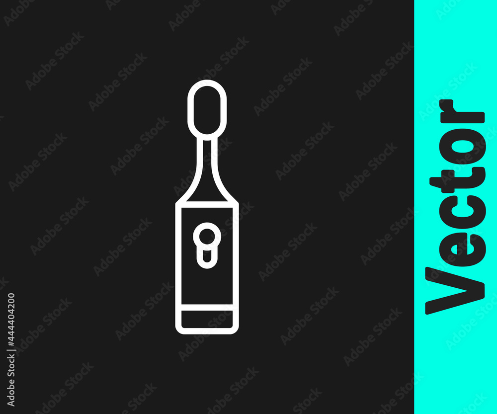 White line Electric toothbrush icon isolated on black background. Vector White line Electric toothbrush icon isolated on black background. Vector