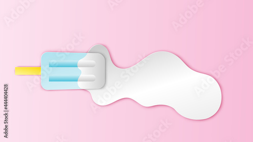 Illustration of melted a blue ice cream stick. Design a blue ice cream stick for Summer. Popsicle stick. paper cut and craft style. vector  illustration.