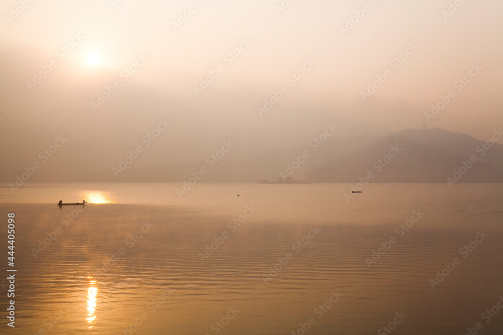 sunrise scenery of Sun Moon Lake at sunrise, a famous attraction in Taiwan, Asia. sunrise scenery of Sun Moon Lake at sunrise, a famous attraction in Taiwan, Asia.
