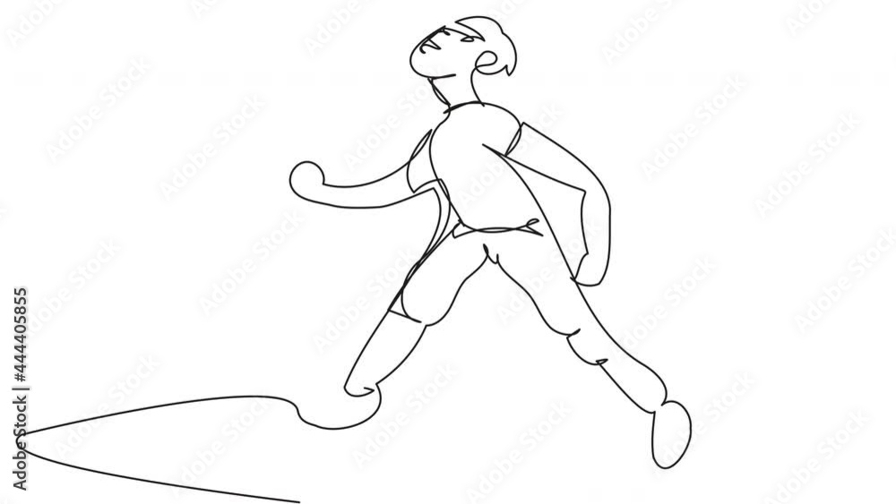 Football player in one line on a white background. Stock animation of the drawn sportsman. Simple video abstraction with a soccer goalkeeper. For whiteboard, sports presentations. Football player in one line on a white background. Stock animation of the drawn sportsman. Simple video abstraction with a soccer goalkeeper. For whiteboard, sports presentations.