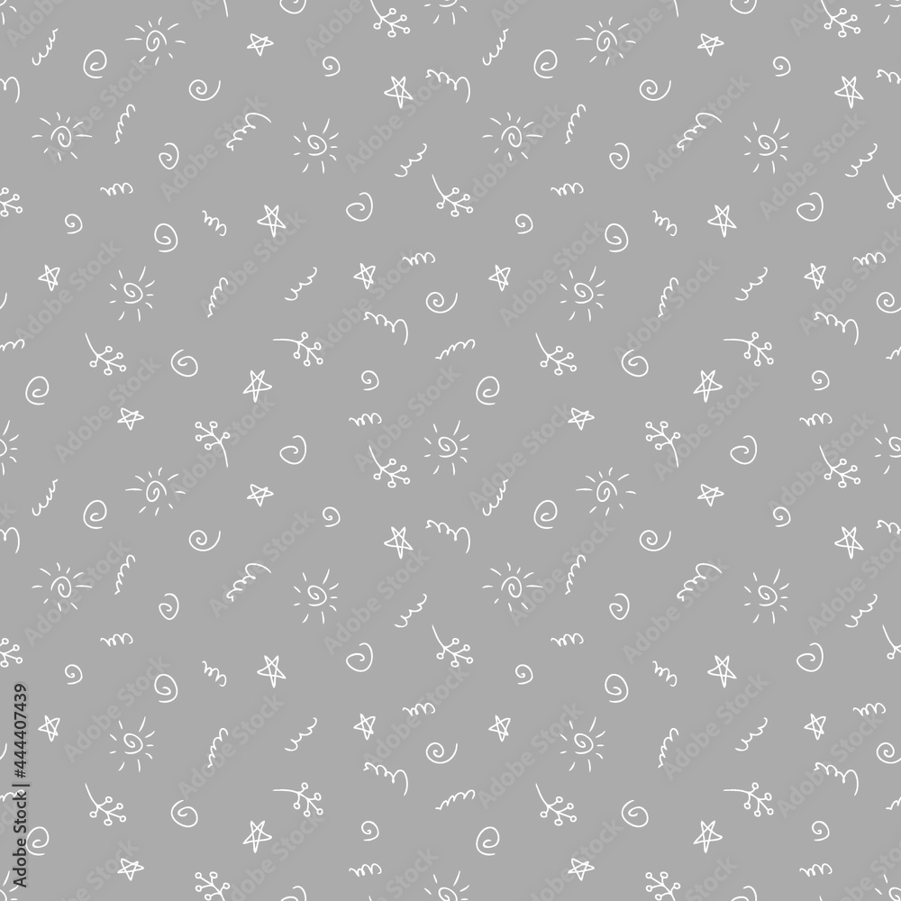 Doodle seamless pattern of sun and stars summer theme. Perfect for scrapbooking, textile and prints. Hand drawn  illustration for decor and design.
