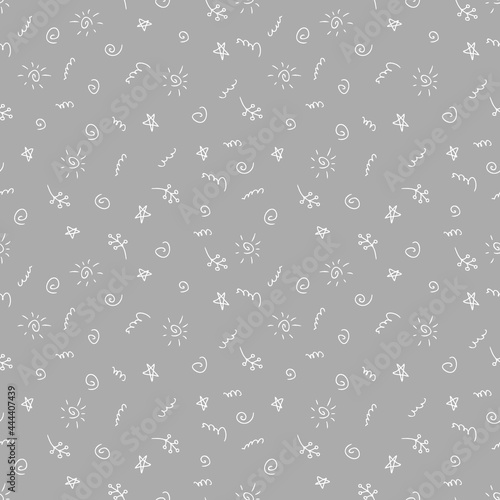 Doodle seamless pattern of sun and stars summer theme. Perfect for scrapbooking, textile and prints. Hand drawn illustration for decor and design.