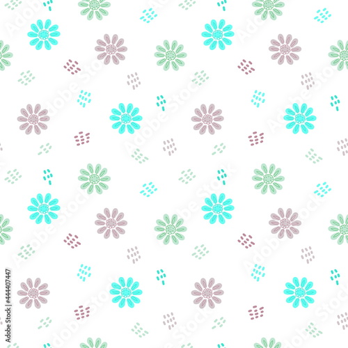 Pastel summer color seamless pattern of rain drops and flowers. Design for T-shirt, textile and prints. Hand drawn illustration for decor and design.