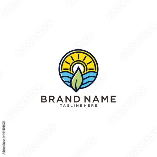 leaf sun rise outline illustration design Premium Vector template