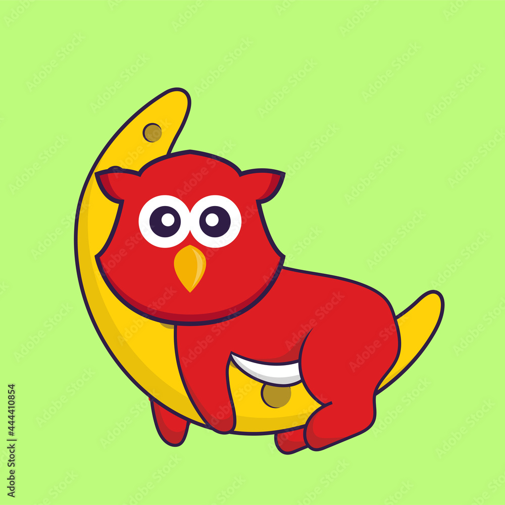 Fototapeta premium Cute bird is on the moon. Animal cartoon concept isolated. Can used for t-shirt, greeting card, invitation card or mascot. Flat Cartoon Style