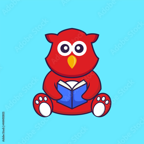 Cute bird reading a book. Animal cartoon concept isolated. Can used for t-shirt, greeting card, invitation card or mascot. Flat Cartoon Style © Turn