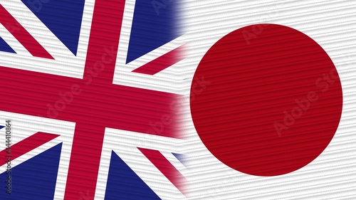 Japan and United Kingdom Flags Together Fabric Texture Background