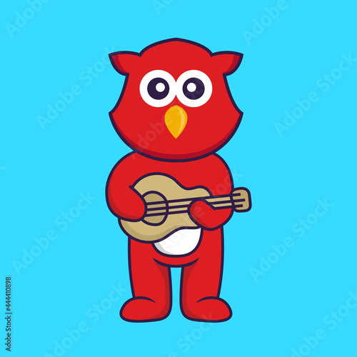 Cute bird playing guitar. Animal cartoon concept isolated. Can used for t-shirt, greeting card, invitation card or mascot. Flat Cartoon Style © Turn