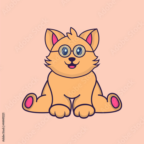 Cute cat is sitting. Animal cartoon concept isolated. Can used for t-shirt, greeting card, invitation card or mascot. Flat Cartoon Style © Turn