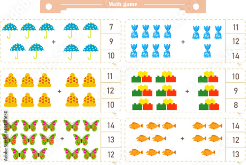  Math game for children. Addition. The score is 1-20. Find the correct answer