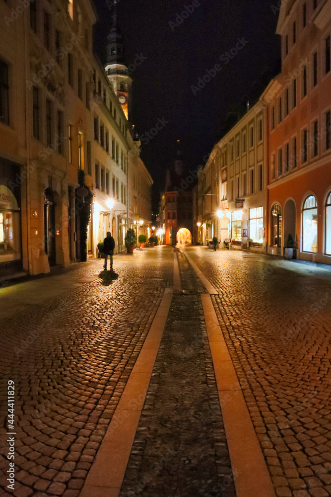Straße in Bautzen , Sachsen, Nacht, Lichter, Sachsen, Deutschland