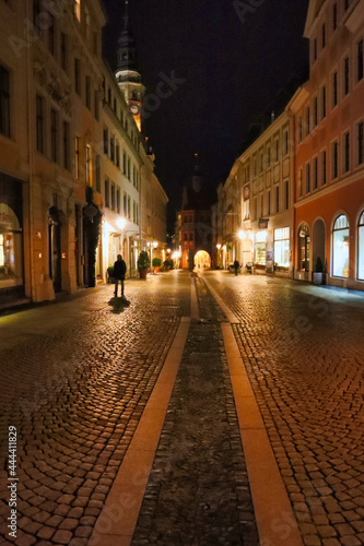 Straße in Bautzen , Sachsen, Nacht, Lichter, Sachsen, Deutschland