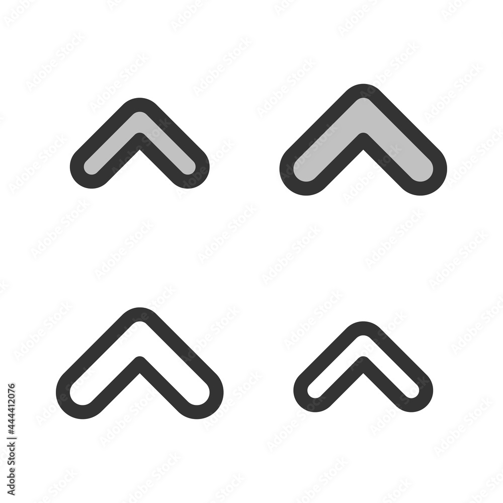 Pixel-perfect linear icon of upward direction arrow built on two base grids of 32x32 and 24x24 pixels. The initial base line weight is 2 pixels. In two-color and one-color versions. Editable strokes Pixel-perfect linear icon of upward direction arrow built on two base grids of 32x32 and 24x24 pixels. The initial base line weight is 2 pixels. In two-color and one-color versions. Editable strokes