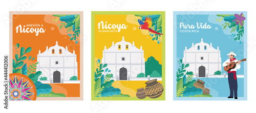 EDITABLE BANNERS/POSTERS for the Annexation of the Nicoya Party, Anexion a Nicoya, Iglesia de San Blas, Costa Rica Independence day, tourism, national symbols, folklore, cultural events (Vectors,EPS) photo