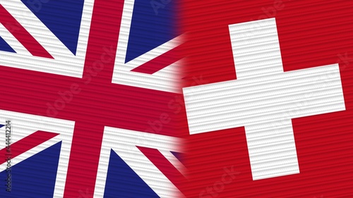 Switzerland and United Kingdom Flags Together Fabric Texture Background